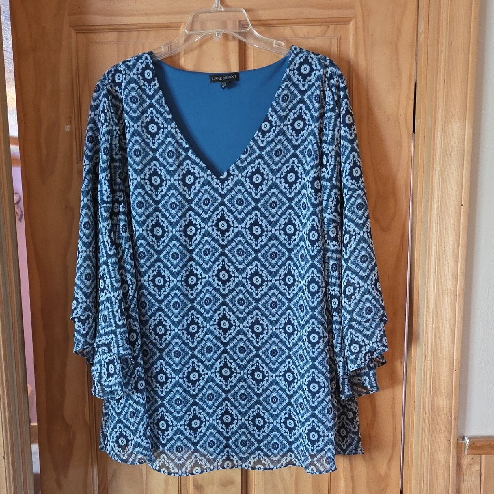 Lane Bryant Blue Relaxed Blouse with Geometric Print